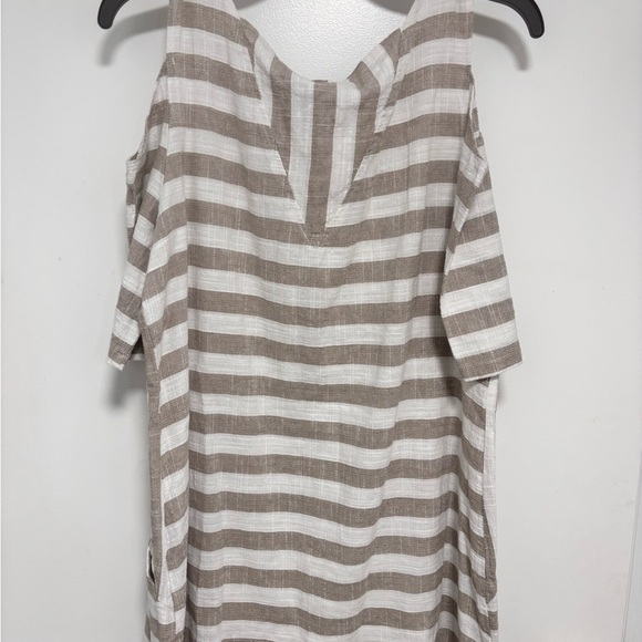 For Cynthia Part Linen Beige and White Striped Top - Picture 2 of 6